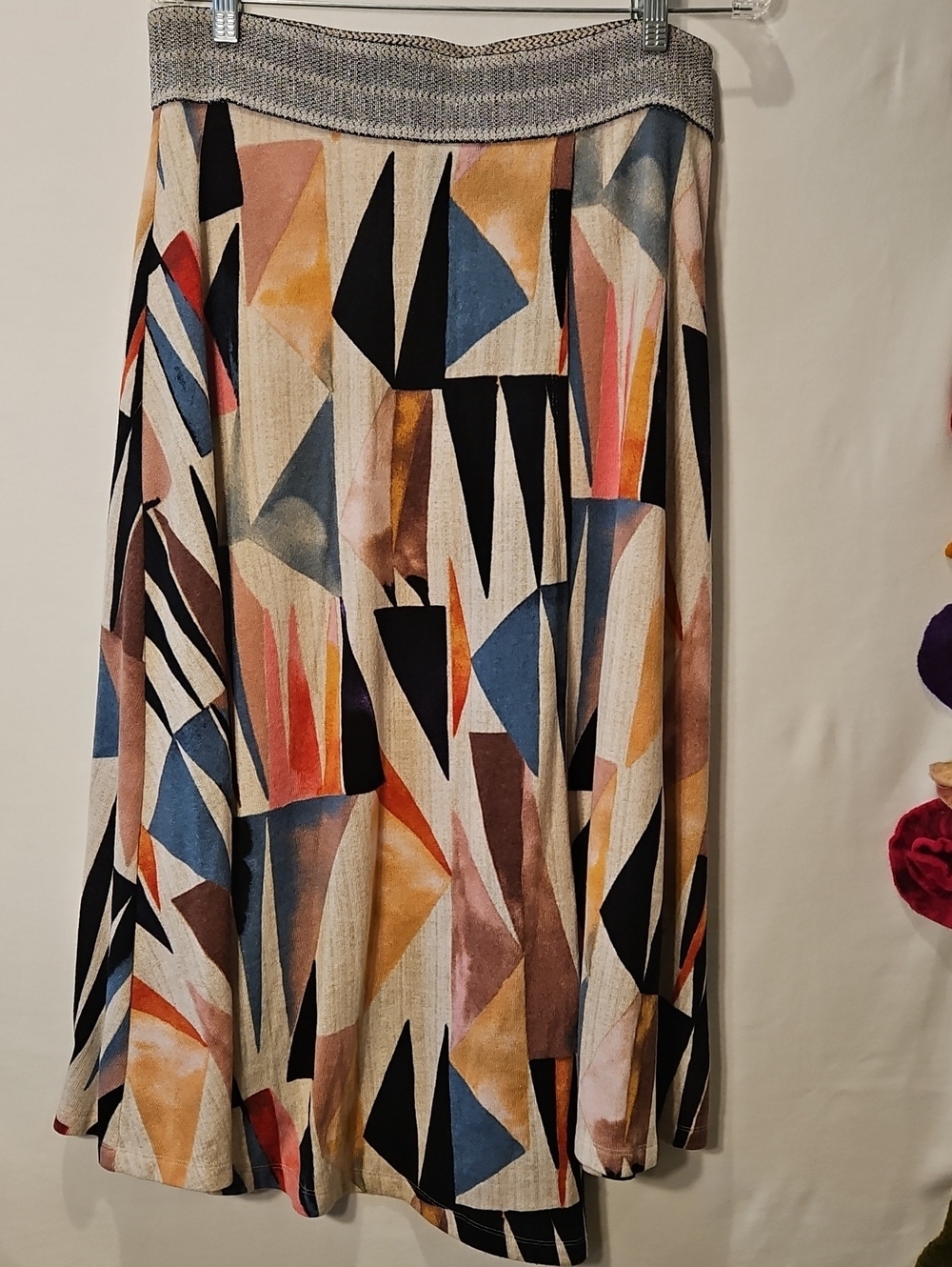 Anthropologie Abstract Knit Geo-Print Circle Skirt Cream, Blue, Black, Pink 0183